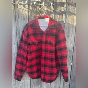 Aeropostale Red and Black Men's Plaid Faux Sherpa-Lined Coat.